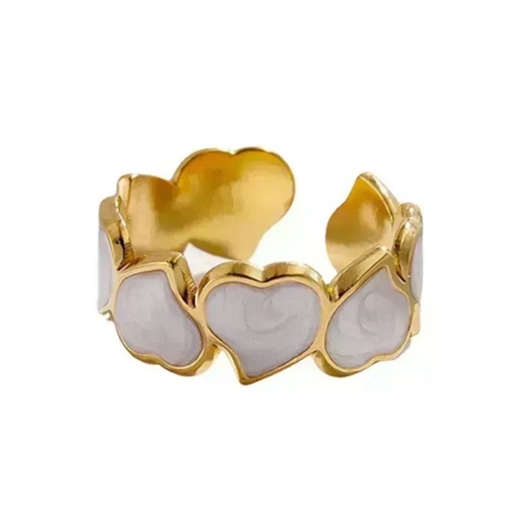 Heart Shape Enamel Open Ring Titanium Steel Gold Tone White - Picture 4 of 4